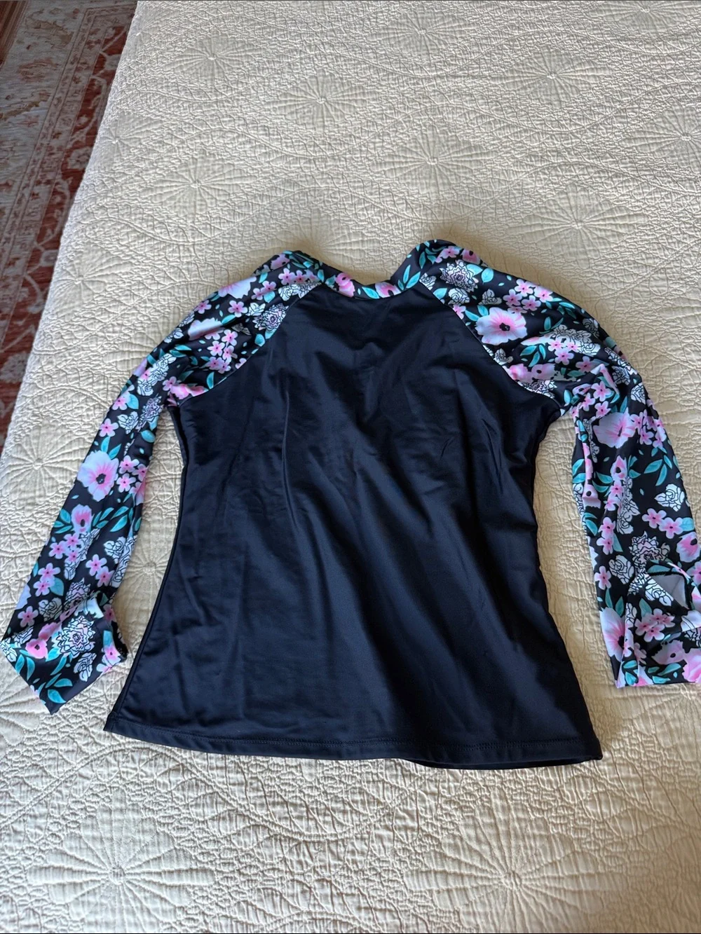 Floral Long-Sleeve Rash Guard Set - Black & Pink